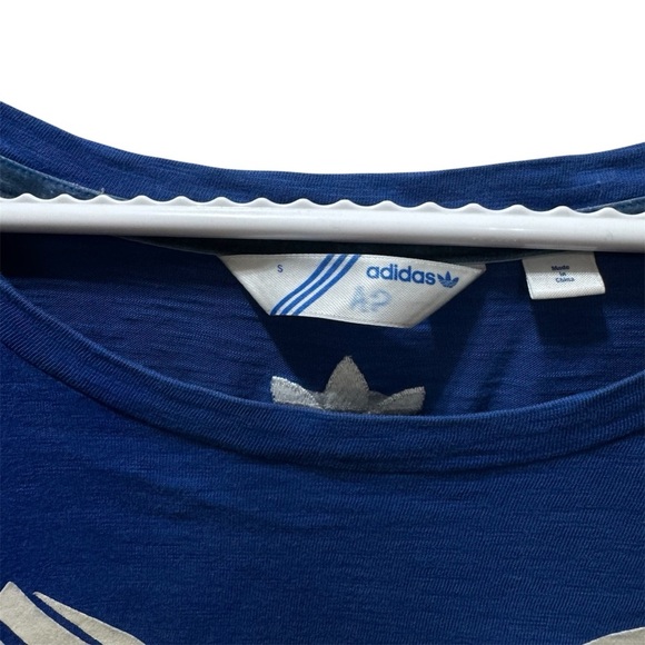 Adidas Blue Bow Logo Cotton Striped Girly Graphic Tee Size: S • Y2K Vintage - Picture 5 of 7